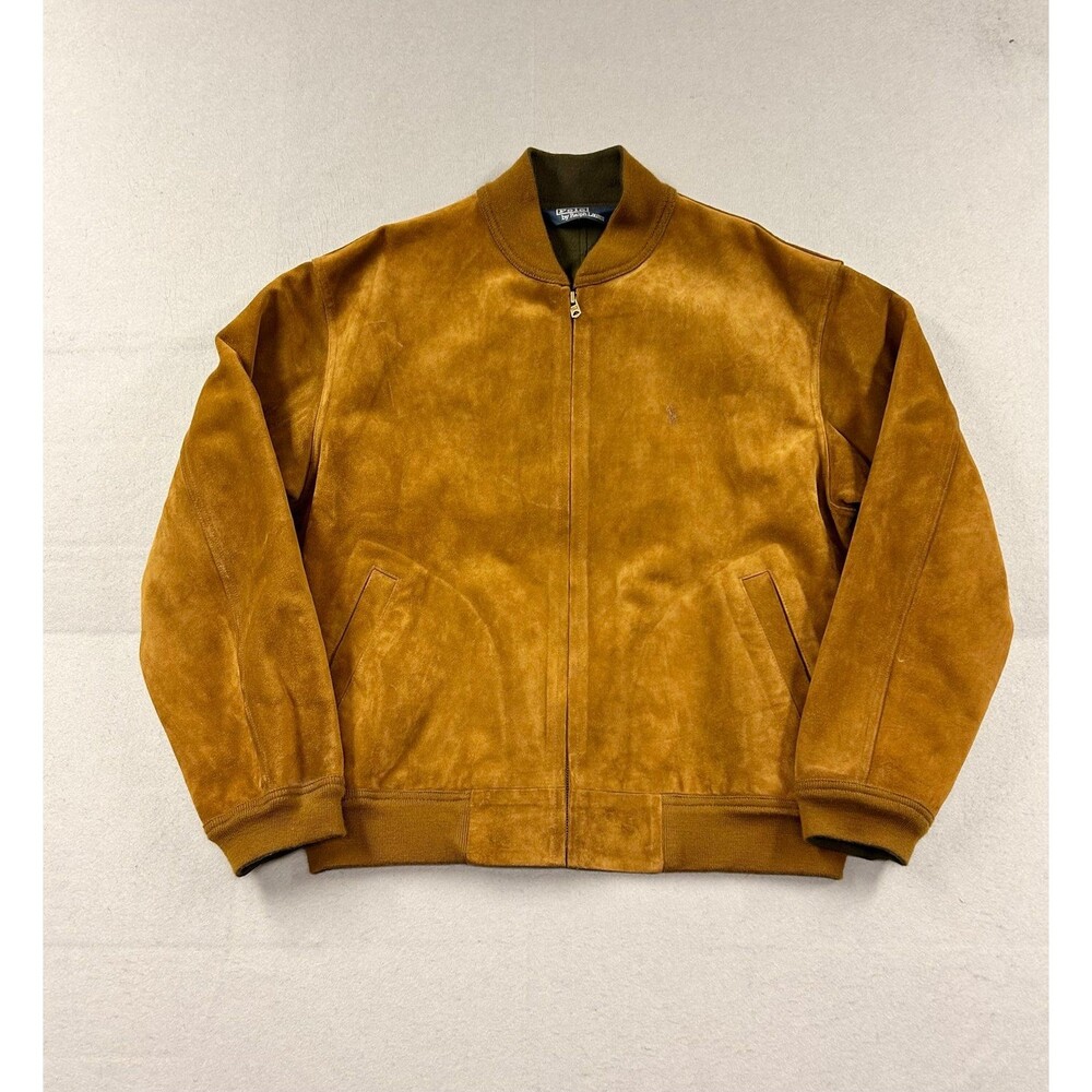 Y2K Polo Ralph Lauren Suede Bomber Jacket Camel Brown Large